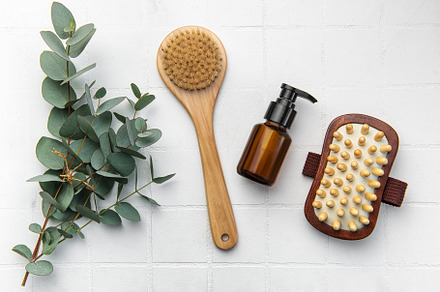 Spa treatment concept. natural spa cosmetics products with eucal, a Health & Medical Photo by Olena Rudo