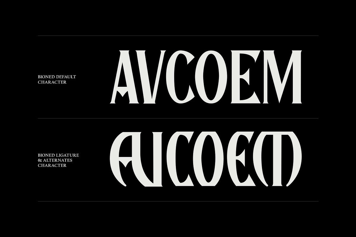 Bioned - Elegant Gothic Serif Font, a Blackletter Font by Imoodev (Photo 4 of 6)