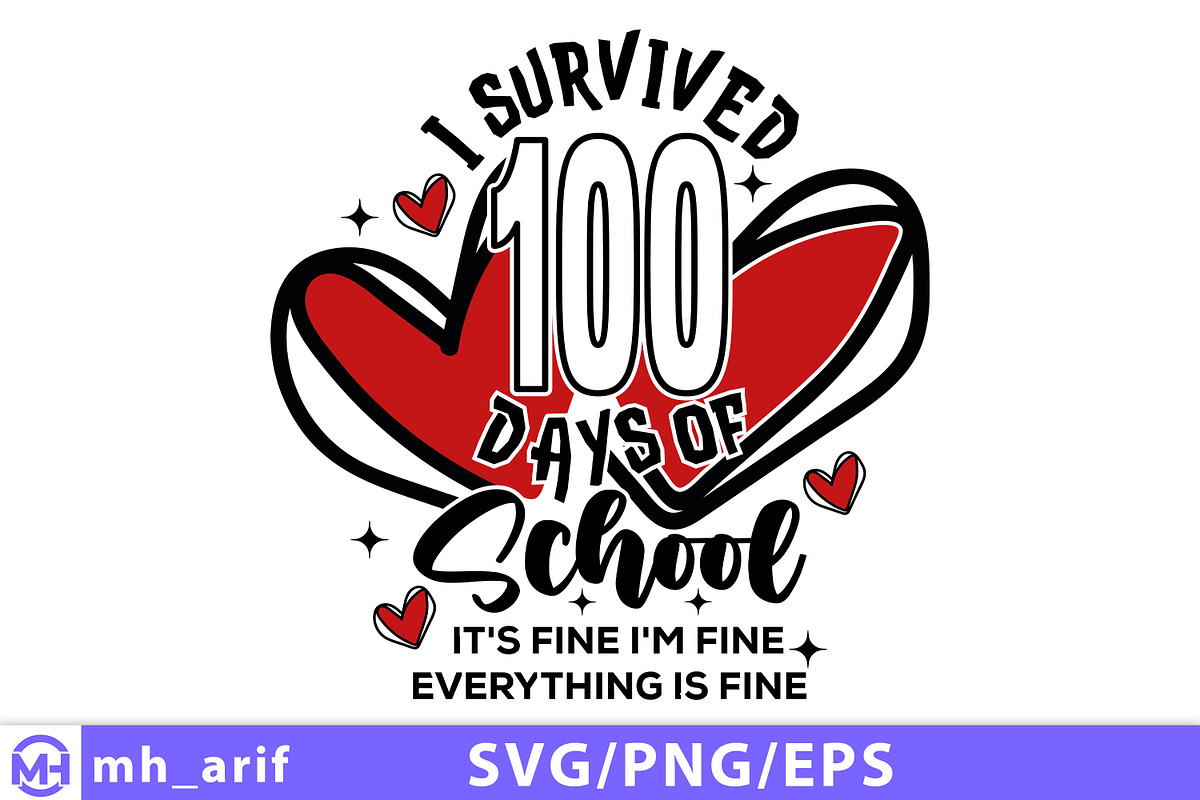 Funny 100th Day Of School SVG, a Seasonal Illustration by mh_arif (Photo 1 of 3)