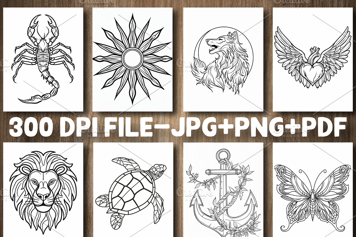 200 Tattoo Coloring Pages, a Decorative Illustration by Design Station (Photo 2 of 3)
