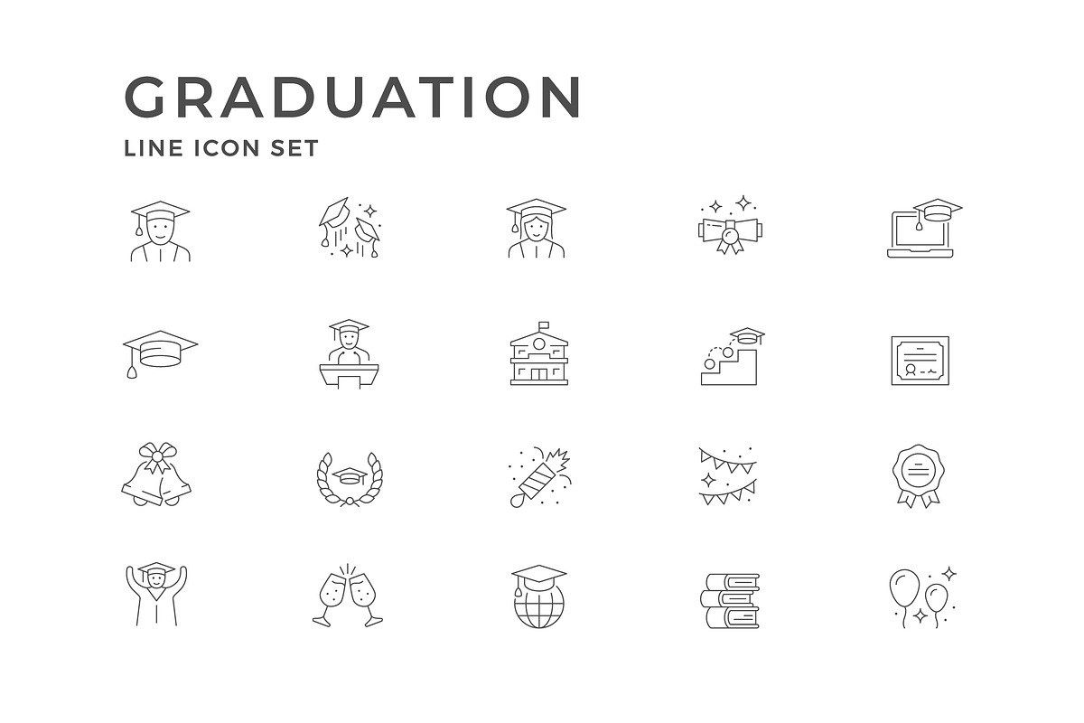 Set Line Icons of Graduation, an Outline Icon by motorama (Photo 2 of 2)
