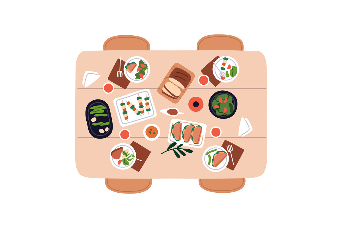 Food on dining tables, top view set, a Food Illustration by Good Studio (Photo 6 of 7)