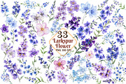 Larkspur Flower Watercolor Cliparts, an Illustration by Watercolor design (Thumbnail 1 of 4)