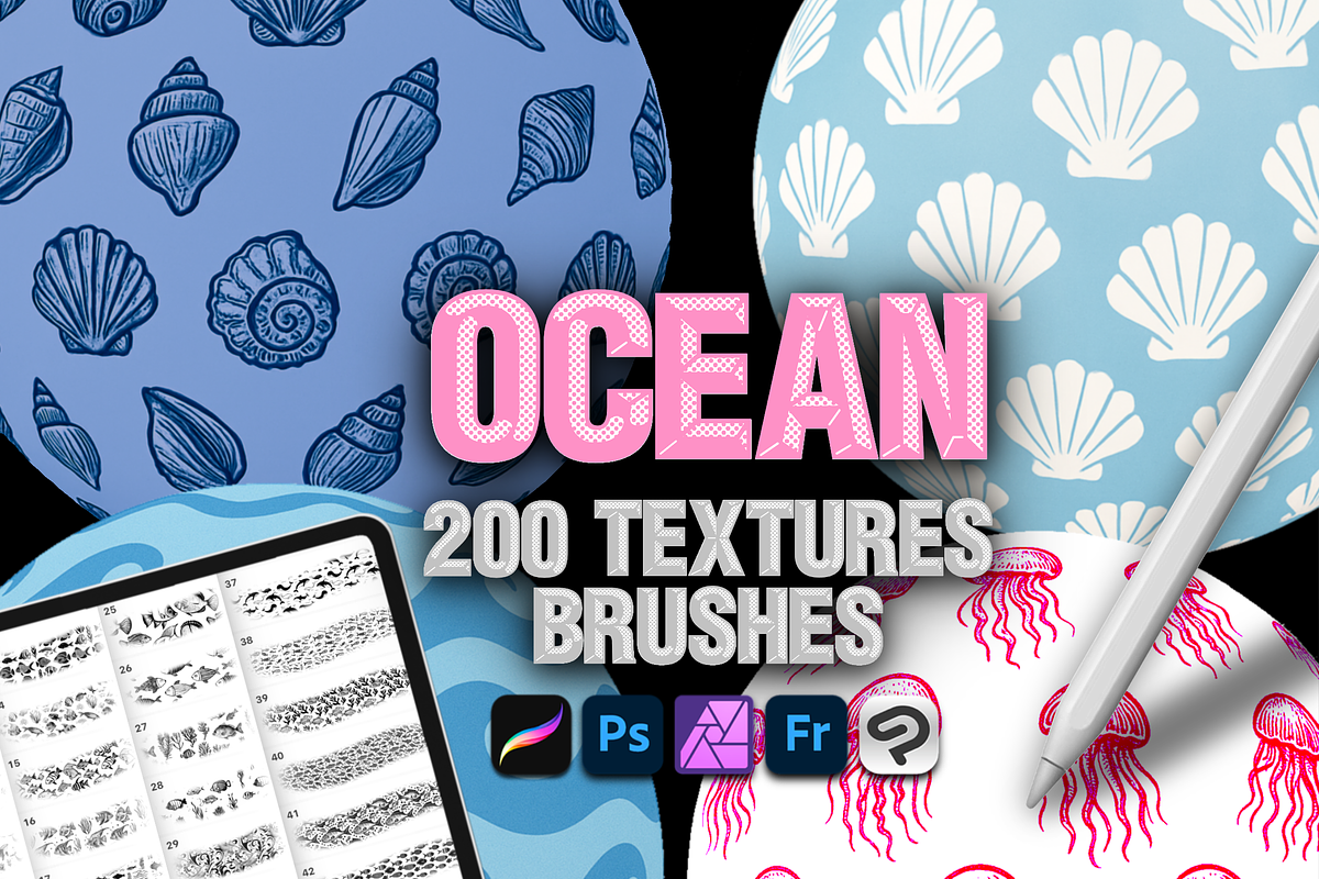 Procreate Ocean & Sea texture brush, a Brush Add-On by Revabrush (Photo 1 of 5)
