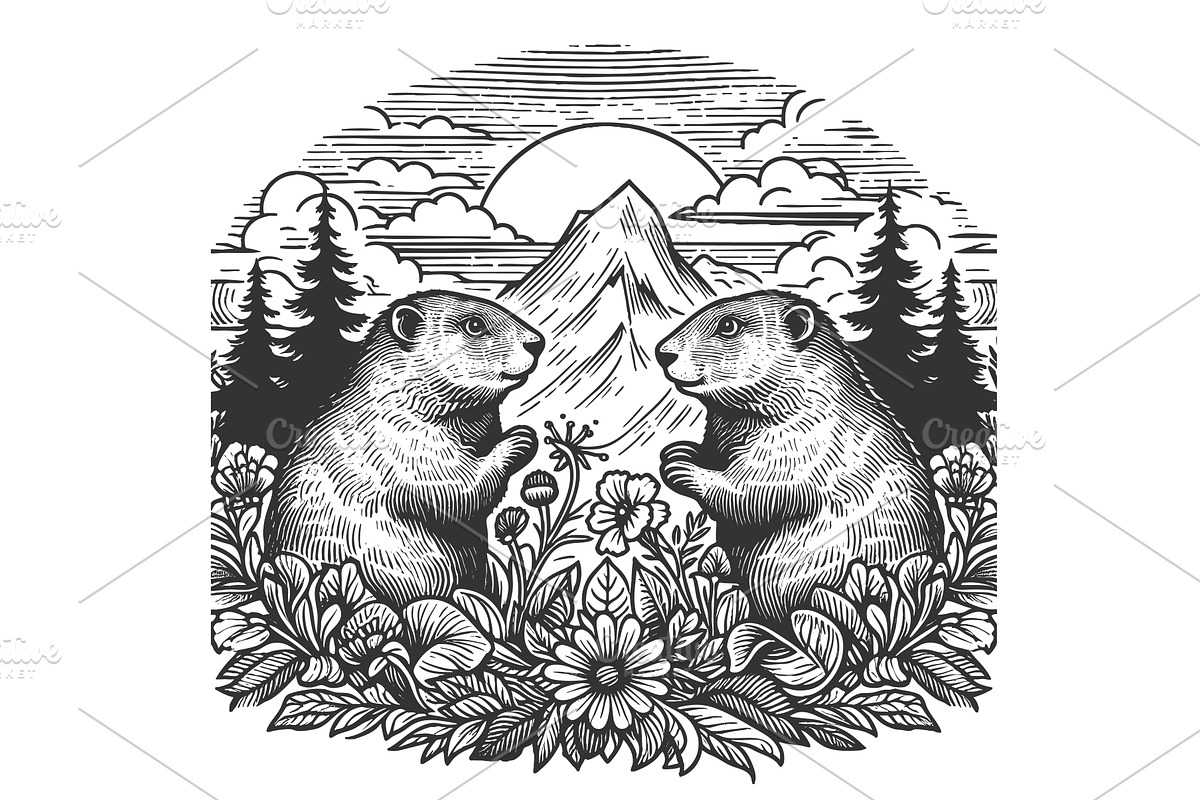 groundhog Marmot in Alpine Landscape, an Animal Illustration by AlexArt