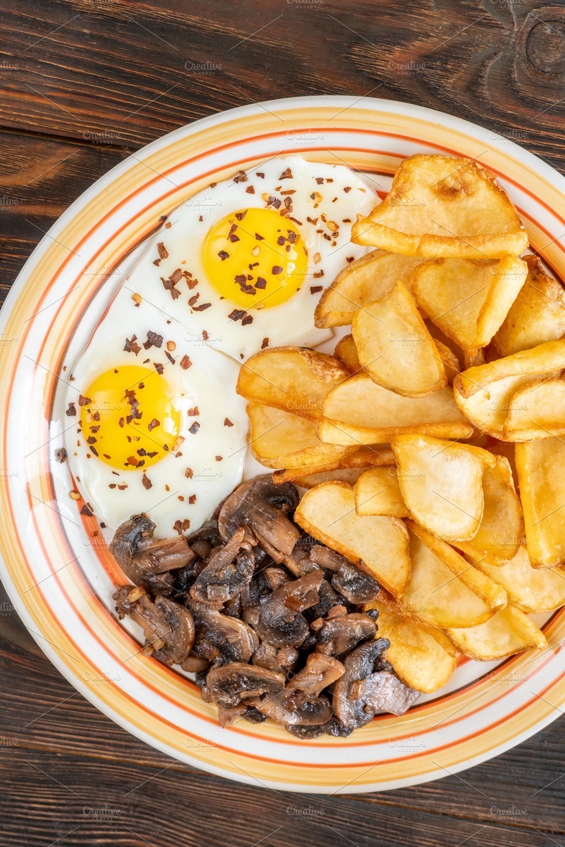 Golden potato dippers, fried eggs, a, a Food & Drink Photo by Alexander Prokopenko