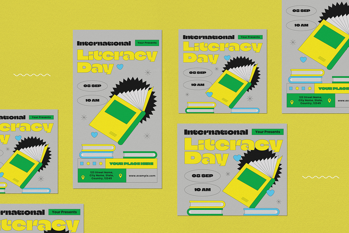 Neo Brutalism Literacy Day Flyer Set, a Flyer Template by graphicook (Photo 4 of 4)