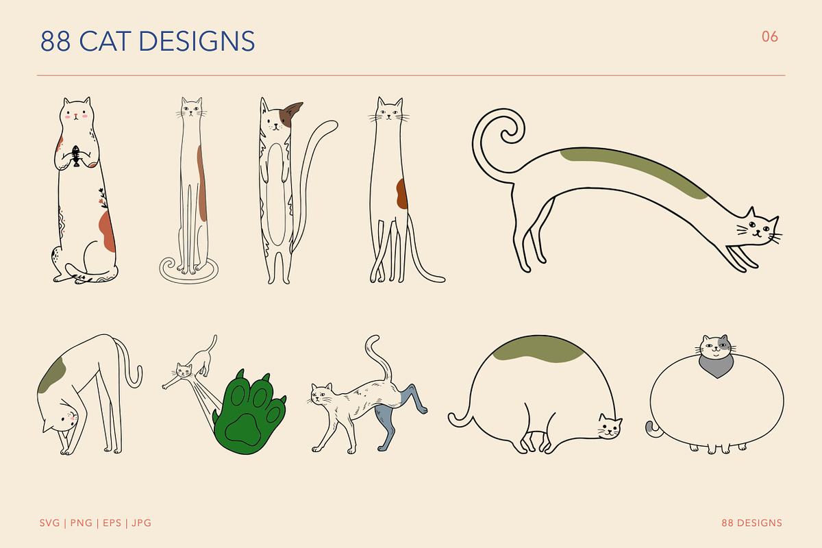 Whimsical Cats Hand Drawn Arts, an Animal Illustration by designvectx (Photo 7 of 7)