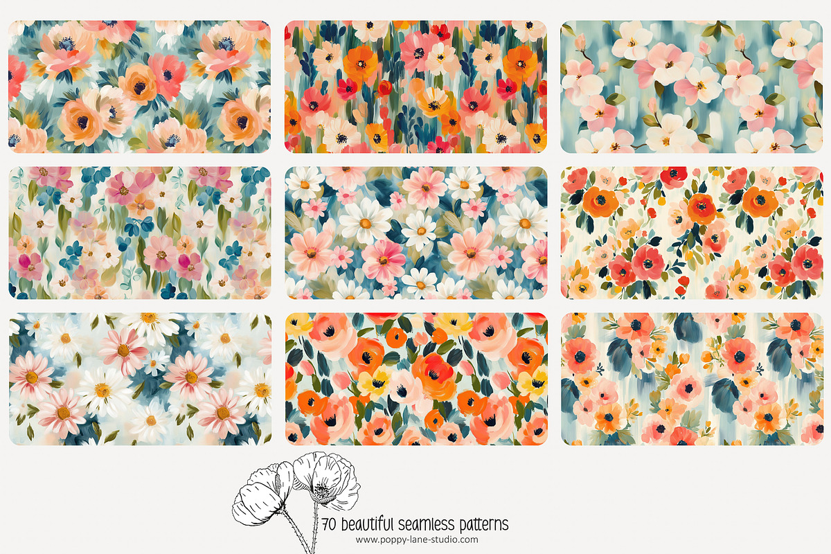 70 painterly floral seamless pattern, a Pattern Graphic by Poppy Lane Studio (Photo 6 of 10)