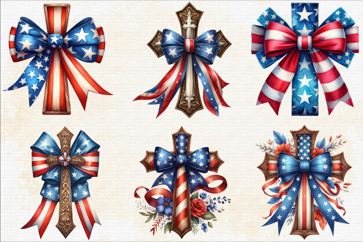 Christian Cross 4th of July USA Bow, an Illustration by SVGArt (Photo 4 of 8)
