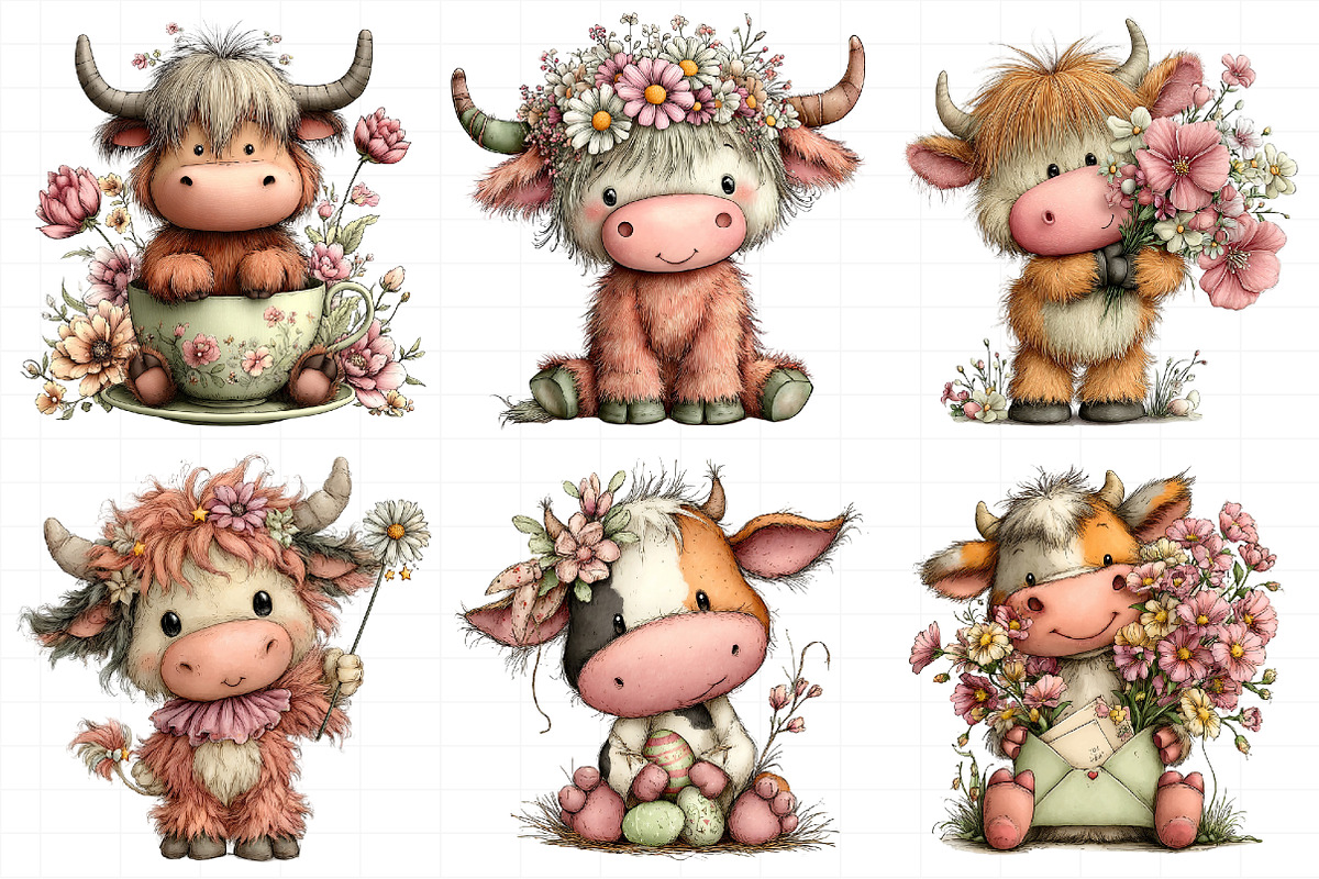 Whimsical Spring Highland Cow Clipar, an Illustration by Daily.Designs (Photo 6 of 8)