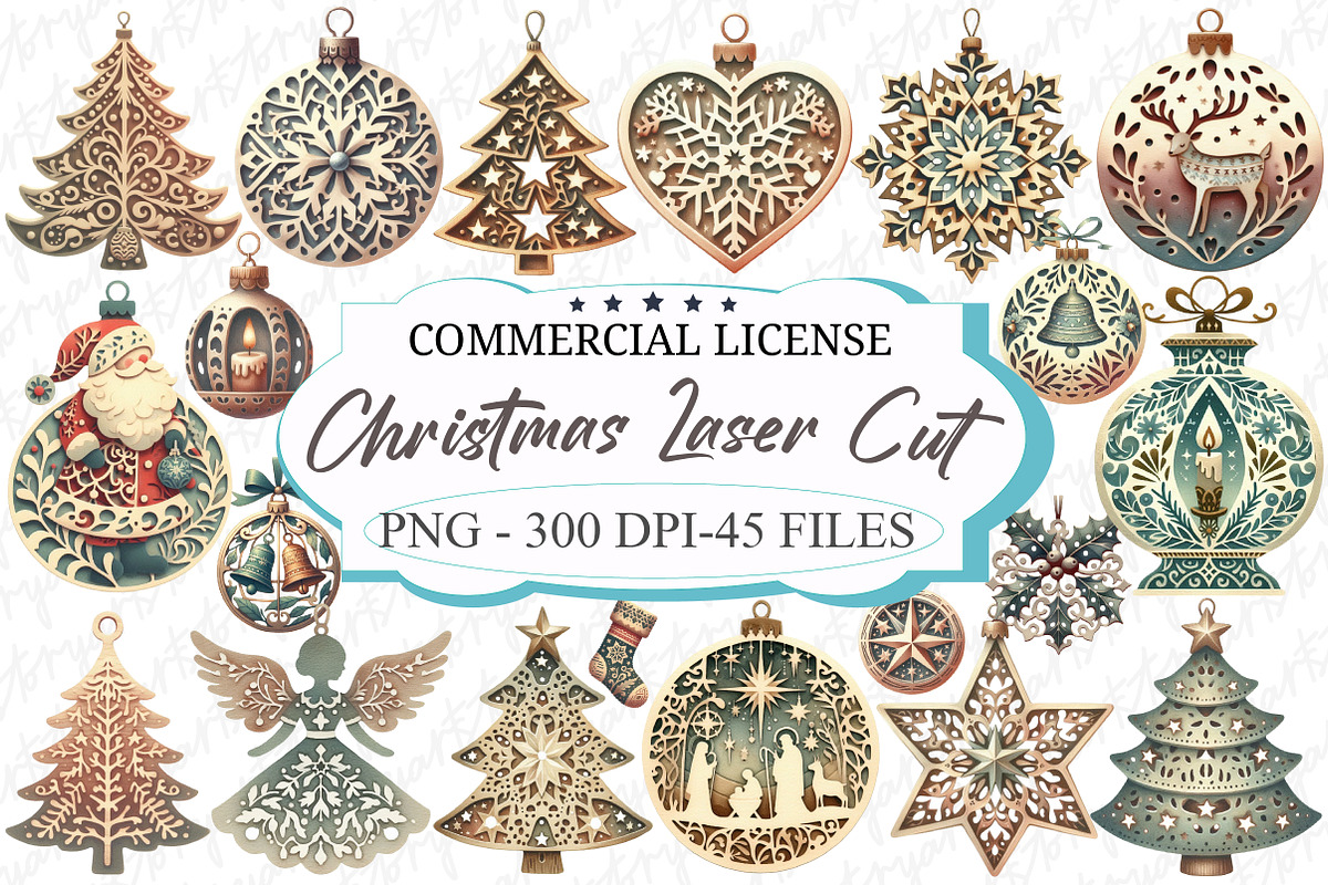 Christmas Laser Cut Ornaments Bundle, an Illustration by designcity5 (Photo 1 of 5)