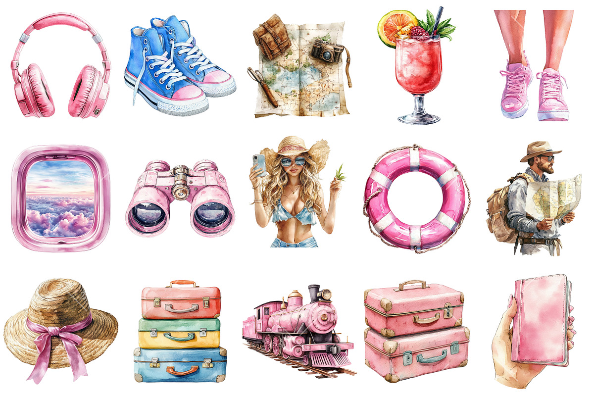 Girly Pink Summer Vacation Clipart, an Illustration by OK Design (Photo 3 of 6)