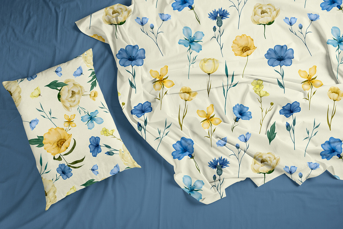 Yellow-blue flowers. 7 patterns, a Pattern Graphic by HmarkaShop (Photo 5 of 5)
