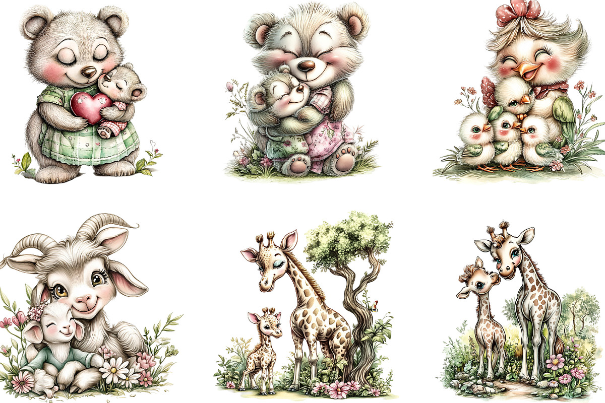 Mother's Day Animals Clipart, an Illustration by Designking (Photo 3 of 5)