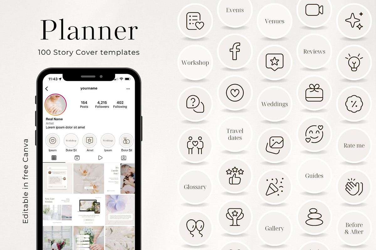 100 Wedding Event Planner Highlight, a Social Media Template by PatternLab. (Photo 1 of 9)