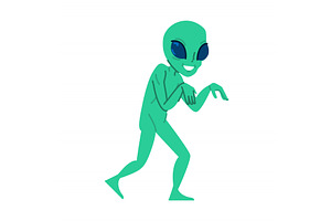 Friendly green alien walking and, an Object Illustration by pikepicture