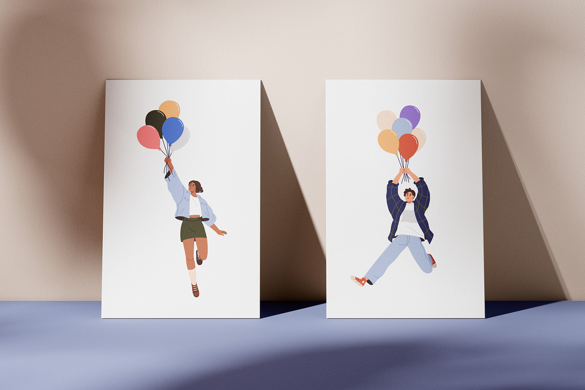 Happy people fly with balloons set, a Person Illustration by Good Studio (Photo 5 of 6)