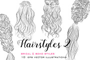 Long hair line art illustrations, an Illustration by esylvia (Thumbnail 1 of 3)
