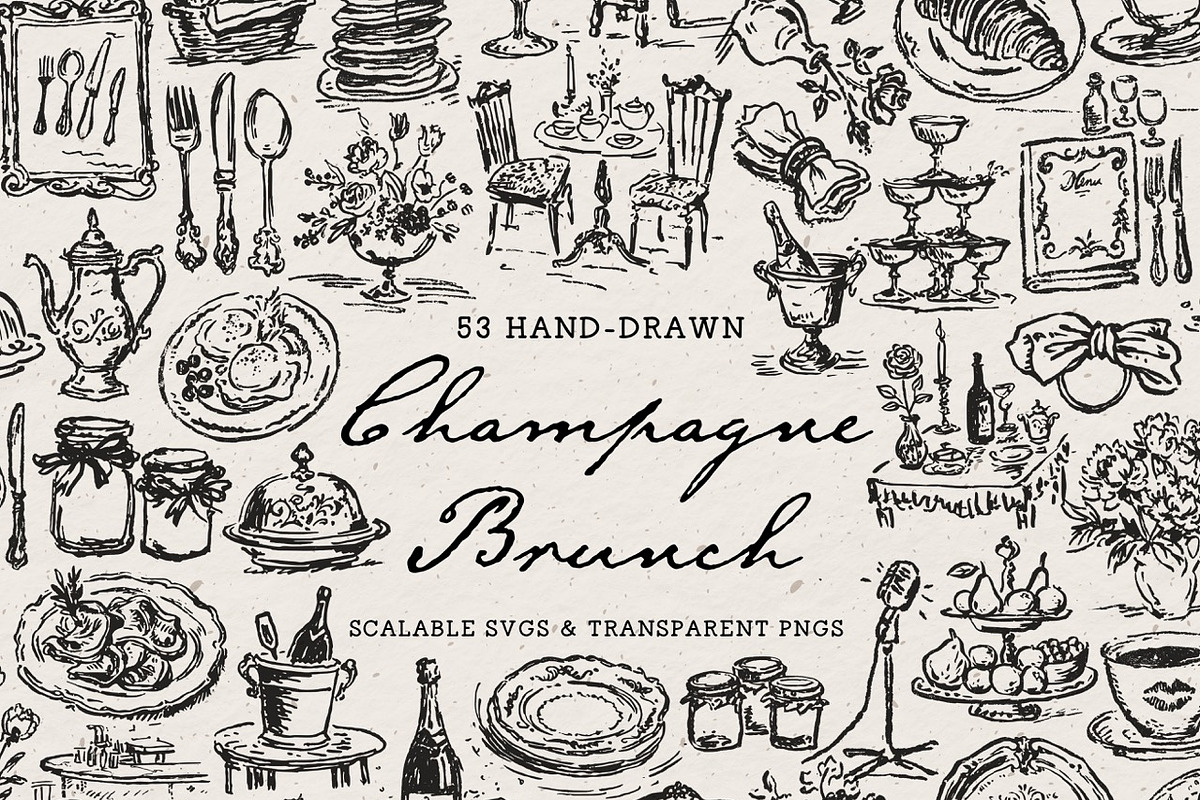 Brunch Clipart, Champagne Doodle Art, a Food Illustration by The October Creative (Photo 1 of 13)