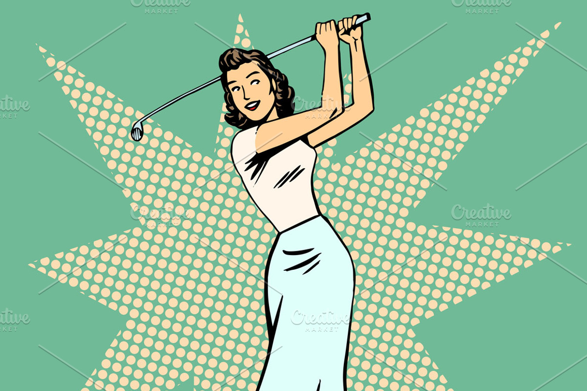 Beautiful woman playing Golf retro p, a Sport Illustration by studiostoks