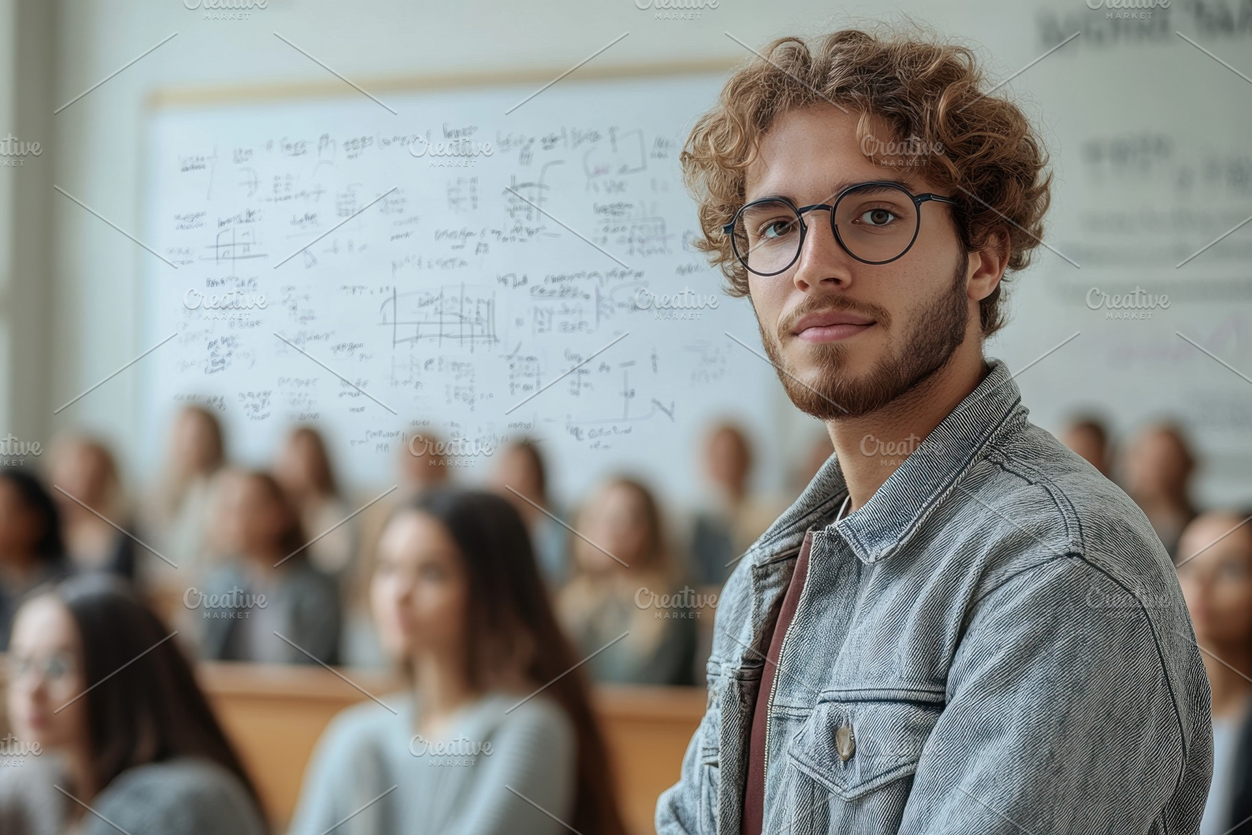 Young man in classroom focuses on le, a Photo by Tanuart