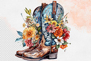 Western Flowers Boots Watercolor PNG, an Object Illustration by iloveTemplate (Thumbnail 9 of 14)