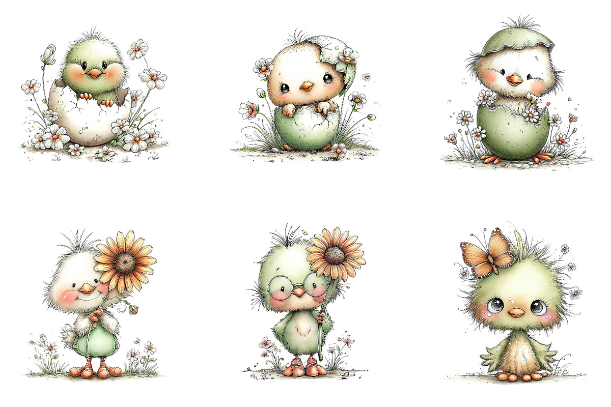 Whimsical Spring Chick Clipart PNG, an Illustration by CreationArt (Photo 2 of 7)