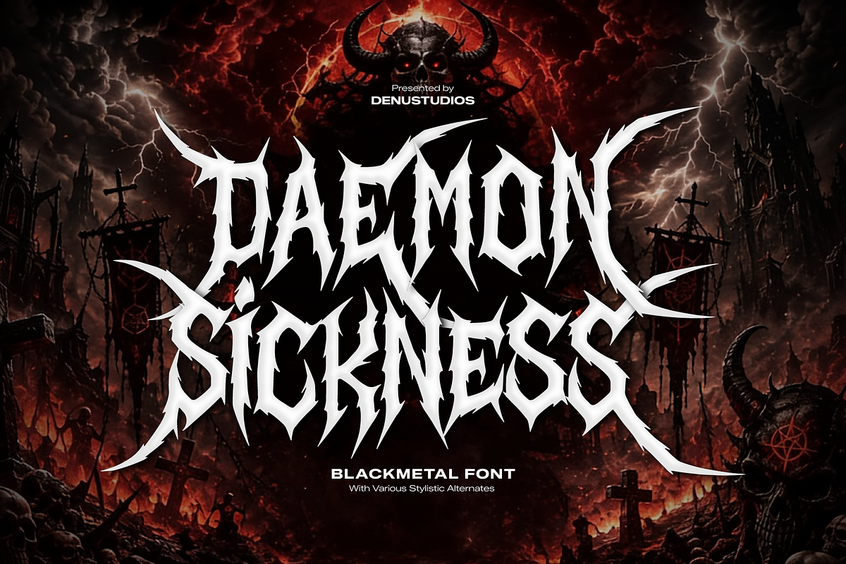 Daemon Sickness | Black Metal Font, a Blackletter Font by Denustudios (Photo 1 of 12)