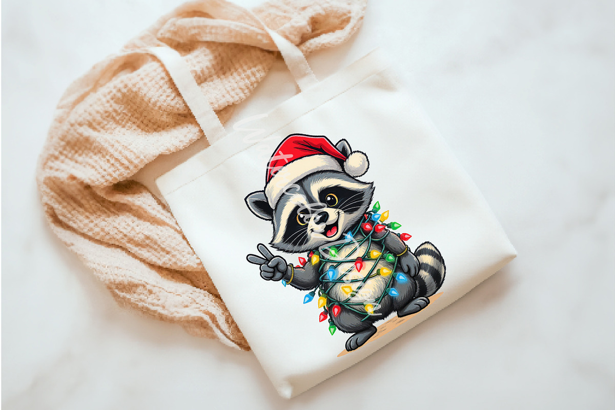Funny Raccoon Christmas Design, an Illustration by Watercolor design (Photo 2 of 3)