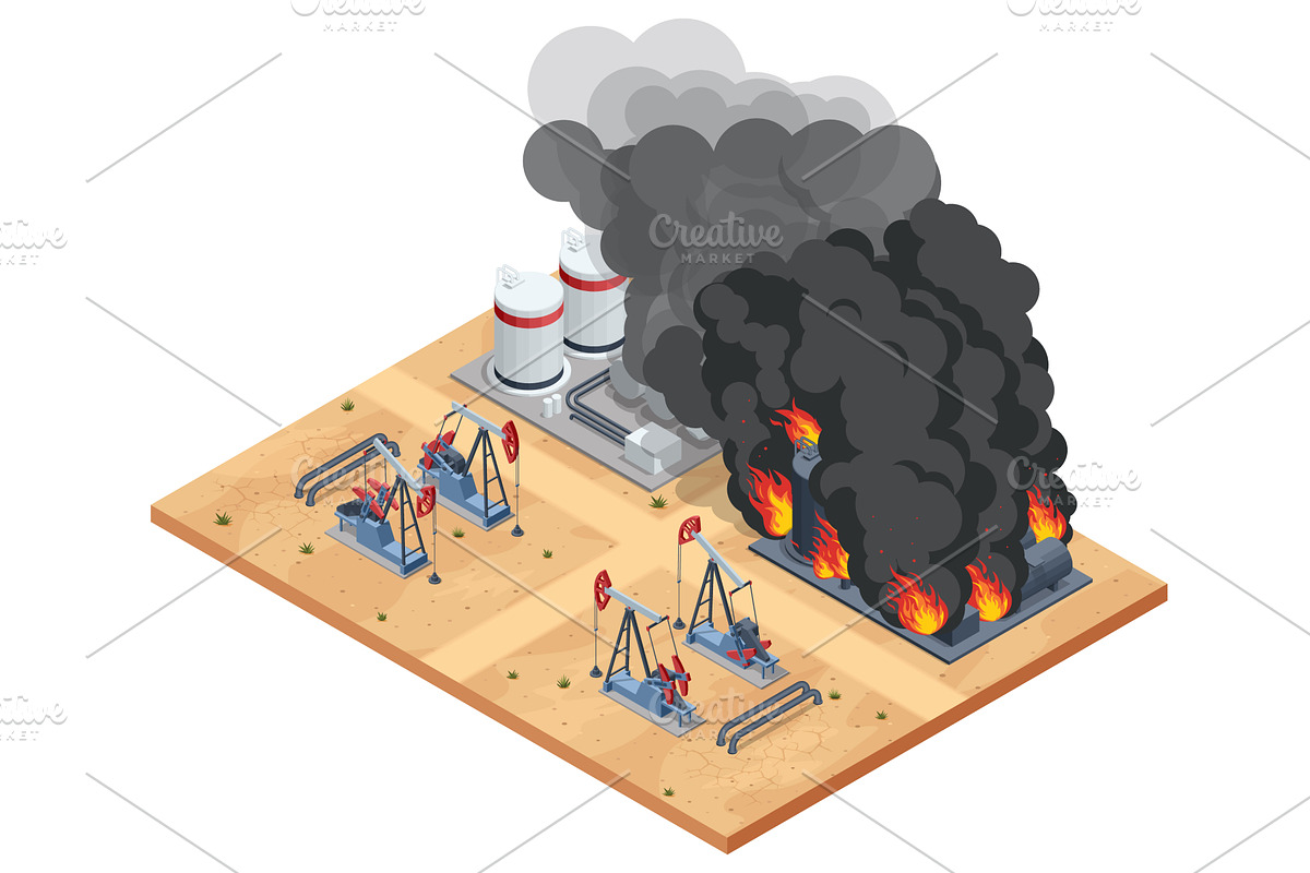 Isometric industrial disaster oil, an Illustration by Golden Sikorka