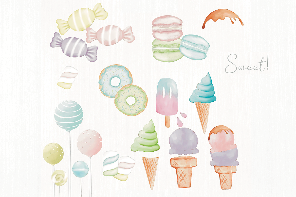 Sweets, Pastel Candy watercolor, an Object Illustration by Lolytop Studio (Photo 4 of 9)