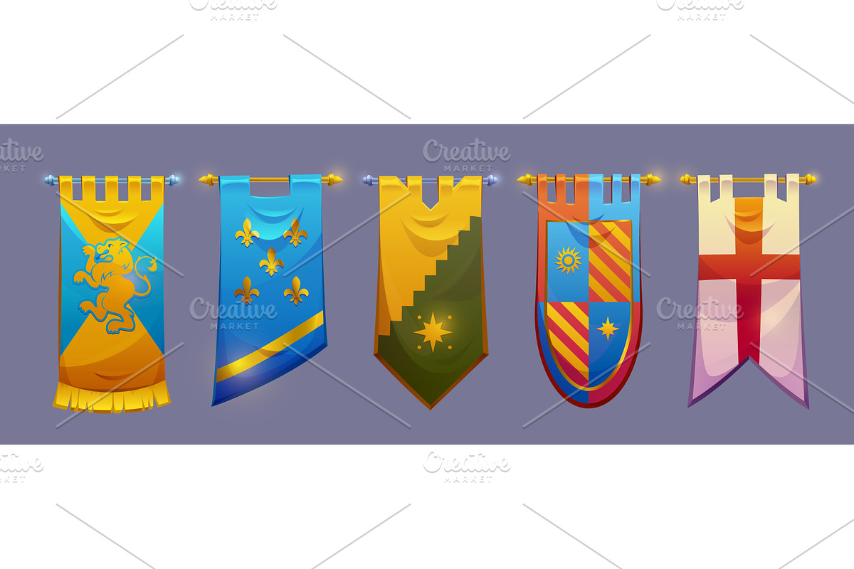 Medieval castle banners set for game, an Object Illustration by art PVP - market