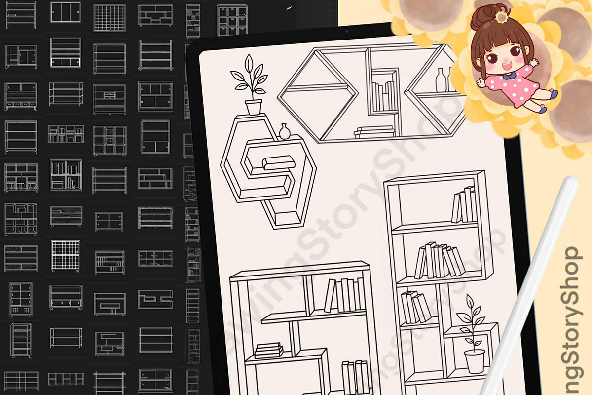 170 Shelf  Procreate Stamps Brush, a Brush Add-On by DrawingStoryShop (Photo 1 of 6)