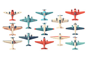 Cartoon Retro Aeroplanes Top View, a Transportation Illustration by LadadikArt