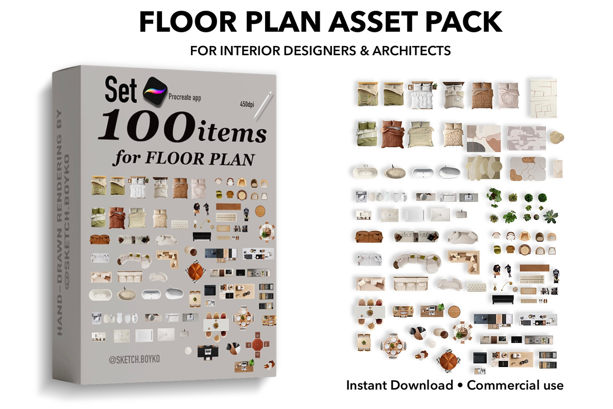 Floor Plan Asset Pack – 100 Elements, an Object Graphic by SketchBoyko (Photo 1 of 6)
