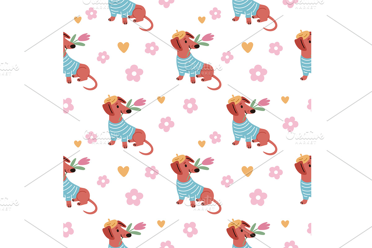 Funny dachshunds seamless pattern, an Animal Illustration by YummyBuum