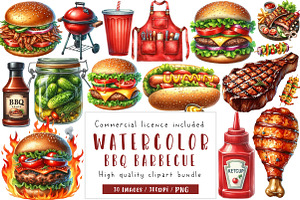 Watercolor Bbq Barbecue Clipart, an Illustration by CreationArt