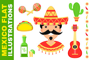 Mexico flat illustration set