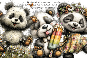 Whimsical summer panda clipart, an Illustration by SinaCreation