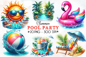 Summer Pool Party Clipart, an Illustration by RobertsArt