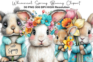 Whimsical Spring Bunny Clipart, an Illustration by Black Bird Studio