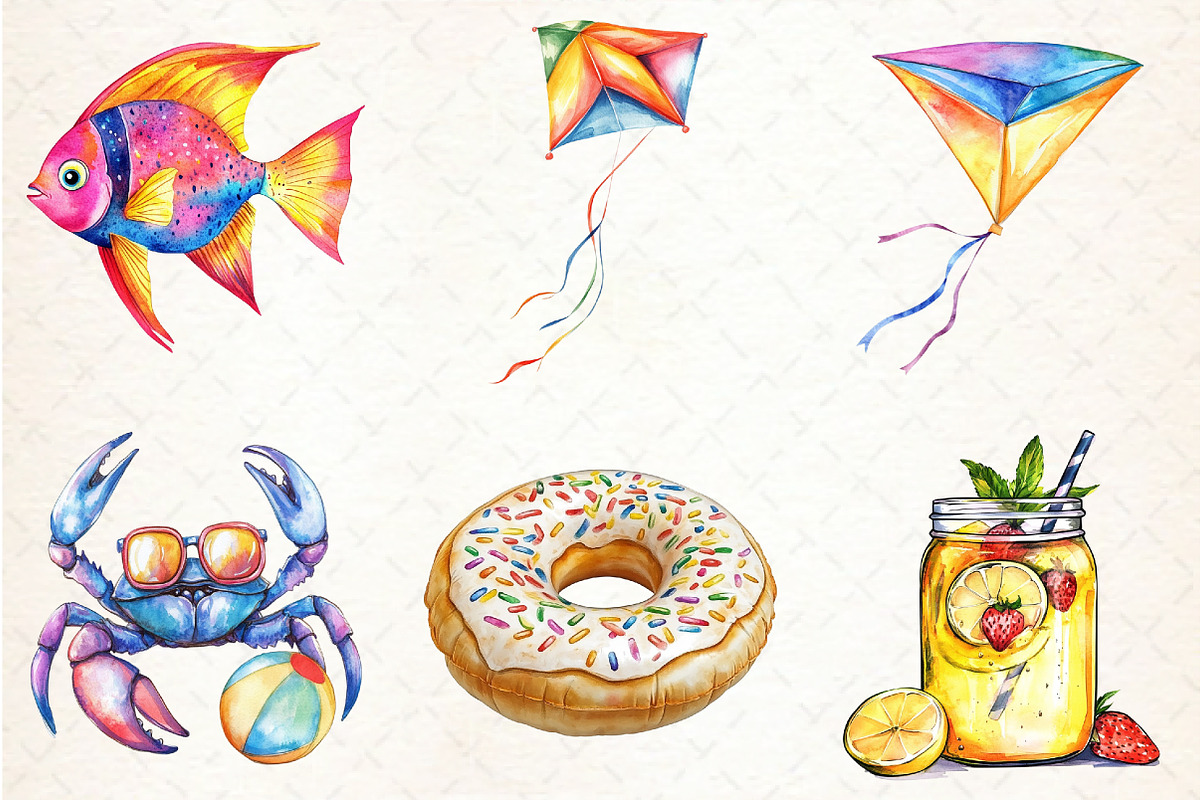 Summer Beach Fun Clipart Set, an Illustration by Libby Wishes (Photo 2 of 6)