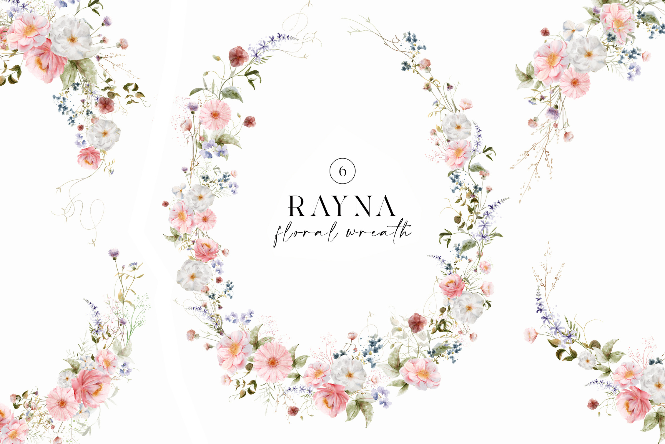 Wild floral wreath illustrations, an Illustration by TheHappyGiftArt