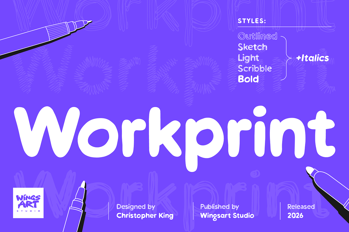 Workprint – A Hand-drawn Sans Serif, a Sans Serif Font by Wingsart Studio (Photo 1 of 12)