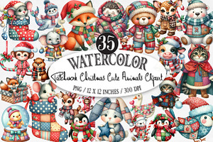 Patchwork Christmas Cute Animals PNG, an Illustration by Designking
