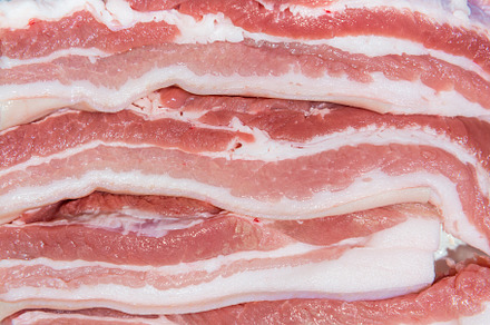 Closeup pieces of raw pork belly