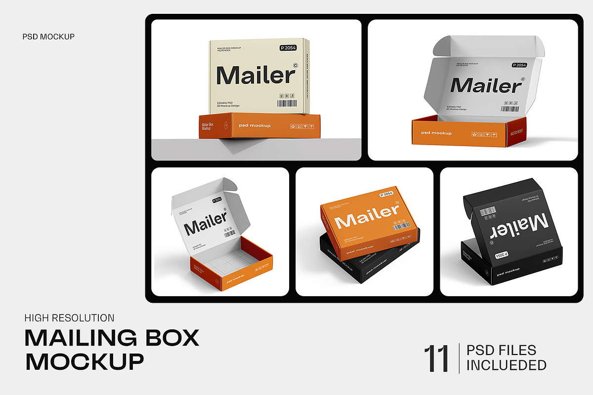 Cardboard Shipping Mailer Box Mockup, a Packaging Mockup by Ram Studio LLC (Photo 2 of 14)