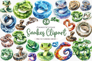 Watercolor Snakes Clipart, an Illustration by SinaCreation