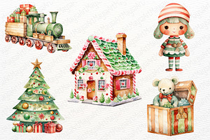 Christmas Toy Watercolor Clipart